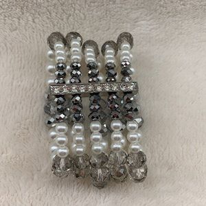 WHBM Rhinestone, Pearl & Bead Stretch Bracelet